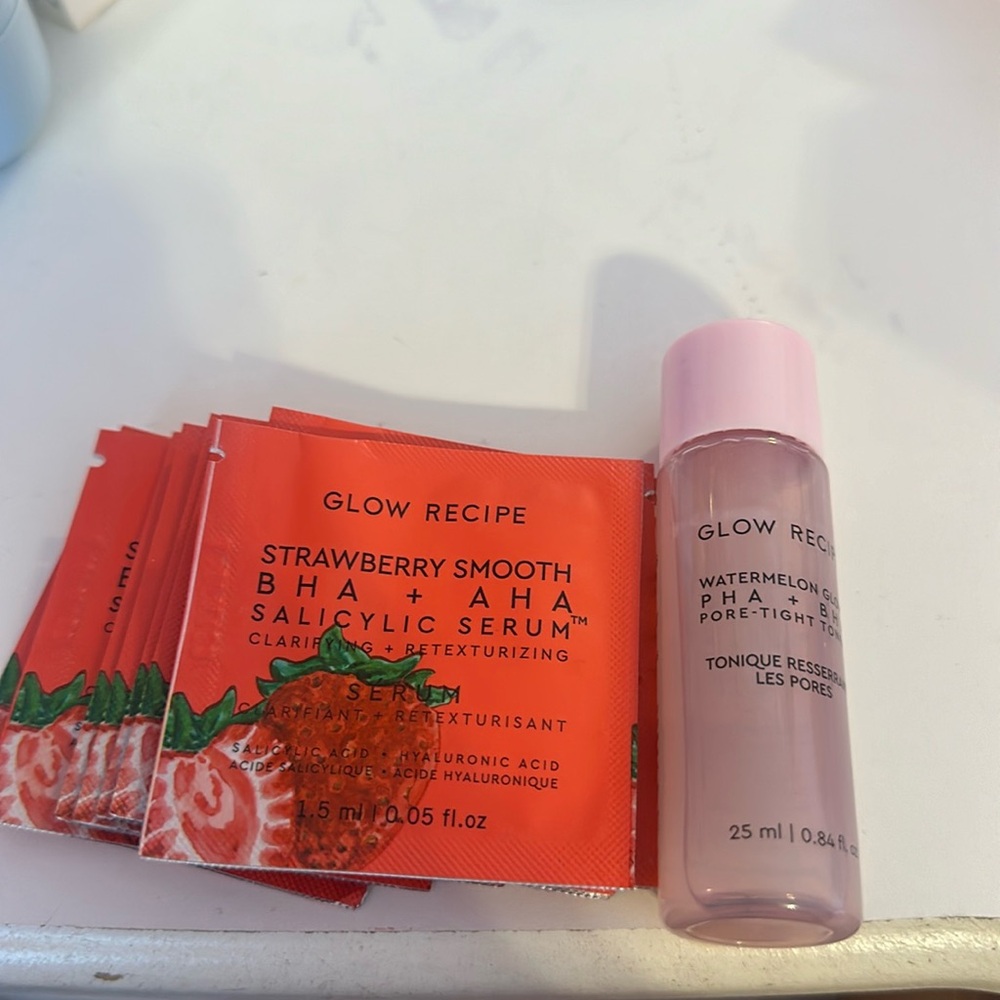 Glow recipe watermelon toner and 10 sample packets of glow recipe BHA AHA serum